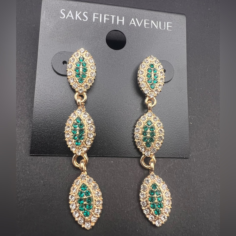 Saks Fifth Avenue Gold and green Crystal Earrings
